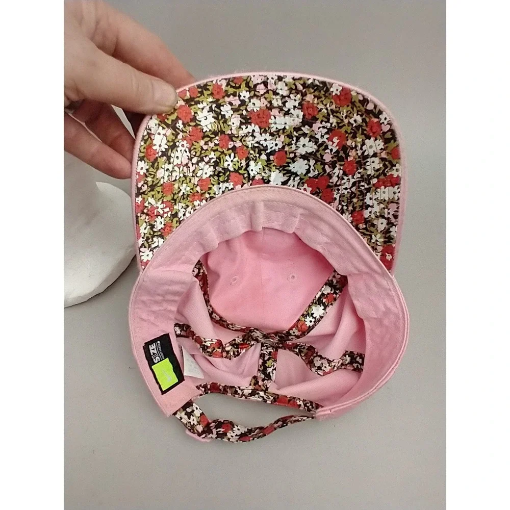 Nike Heritage86 Pink Satin Adjustable Hat Floral Brim Swoosh‎ Logo Womens Cap